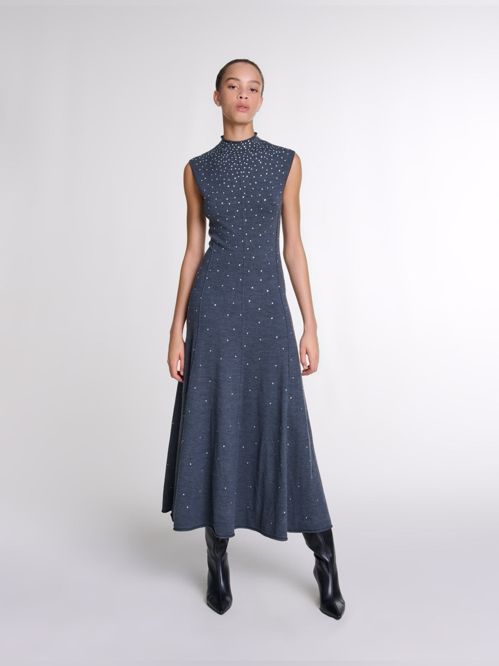 Maje Ristrassy Rhinestone Knit Maxi Dress Size 40 / 6